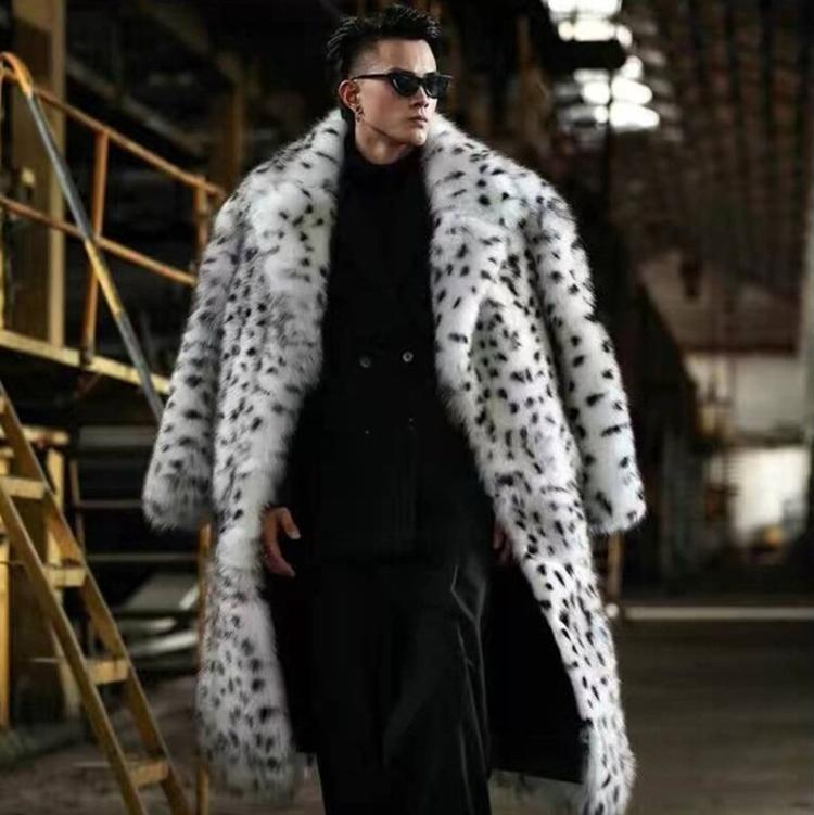 ファーコート 男性服 秋冬 厚手 毛皮 コート ロング キツネ ひょう柄 豹 レオパード ダルメシアン柄 アウター 上着 男性 暖かい 防寒着 ぬいぐるみ ファ...