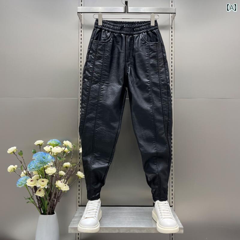 レザーパンツ ズボン PUレザー ロング おしゃれ ファッション メンズ 秋冬 カジュアル バイク 防風 アウトドア 大きいサイズ ライダー デイリー ブラック 耐久