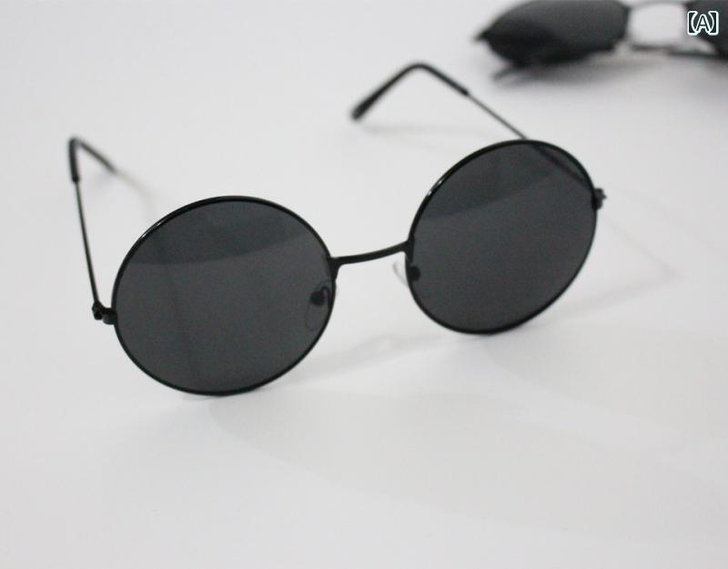 サングラス レディース メンズ スパイ パフォーマンス ラウンド ブラック レトロ 王子 装飾 ファッション