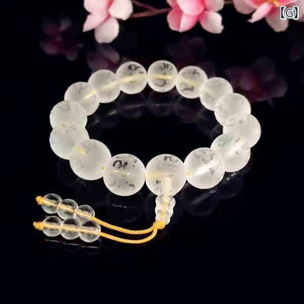 ブレスレット パワーストーン クリスタル 水晶 数珠 ビーズ 粒 丸 玉 透明 マントラ 中国風 カップル ..