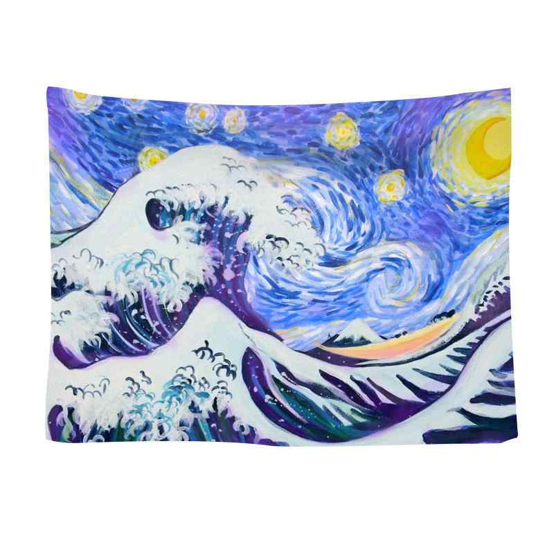 タペストリー アート インテリア 絵画 浮世絵 和柄 掛け布 背景 壁布 寝室 ベッドサイド リビング レトロ 古風 歌舞伎 海 波 装飾 飾り 掛け 風景画 大きめ 現代アート カラフル