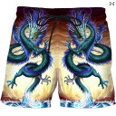 ハーフパンツ ストリート 短パン ショートパンツ 膝丈 五分丈 中国柄 ドラゴン 龍 辰年 部屋着 速乾 春夏 稽古 舞踊 ロック スポーティー 伝統 迫力 クラシック