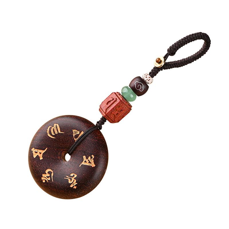 六字真言 ペンダント 小葉紫檀 6文字 マントラ ピース 車 キーホルダー アクセサリー レトロ メンズ レ..