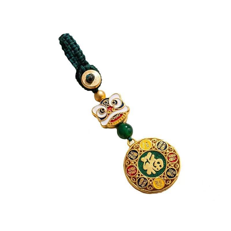 六字真言 ペンダント 真鍮 キーチェーン アクセサリー ライオン 6文字 マントラ 七宝焼き 装飾 工芸品 ..