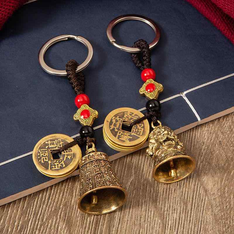 ペンダント キーホルダー 真鍮 ベル 六字真言 マントラ メンズ レディース ユニセックス 車 レトロ チ..