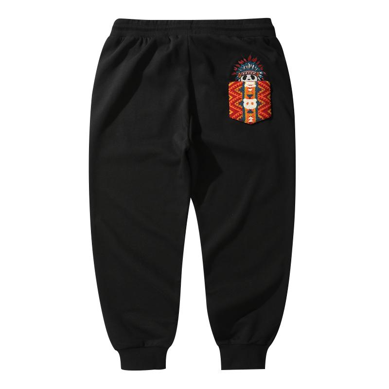 ジョガーパンツ メンズ 秋冬 民族 パンダ お布団ぱんだ 刺繍 ポケット パンツ スウェットパンツ カジュ..