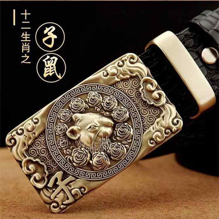 メンズ ベルト バックル 干支 銅 牛革 レトロ 若見え 個性的 ユニーク パンツ ズボン ファッション お..