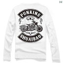 Tシャツ トップス バイク レトロ 長袖 レディース メンズ 綿 万能 ストリート ファッション 服 パンク