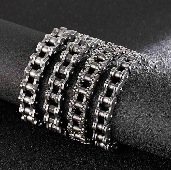 楽天Hanbok Homeブレスレット シルバー ブラック 自転車 バイク チェーン スチール メンズ ハード ごつい 幅広 ワイド ギフト 重厚感 ロック パンク ヘビメタ ビジュアル系