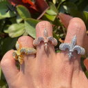 指輪 ヒップホップ アクセサリー リング クロス 花形 マイクロパヴェ ラインストーン 指輪 ファッション カジュアル メンズ レディース ラッパー ローライダー ユニセックス ペア ギフト プレゼント おしゃれ