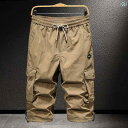 ハーフパンツ 短パン 七分丈 ウエストゴム ひも調整 ポケット 作業着 ワークウェア ストレート 薄手 涼感 無地 セットアップ 夏 メンズ シンプル カジュア...
