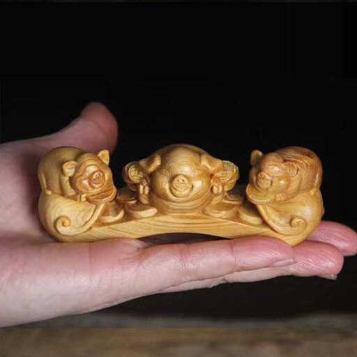 置物 三匹の子豚 木彫り 無垢材 彫刻 幸福 縁起の良い 装飾品 アート インテリア 置物 三匹の子豚 木彫り 無垢材 彫刻 幸福 縁起の良い 装飾品 アート インテリア