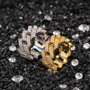 アクセサリー キューバ リング 指輪 ジルコニア ジオメトリック 金メッキ ファッション カジュアル ヒップホップ ストリート メンズ レディース ユニセックス ペア ギフト プレゼント