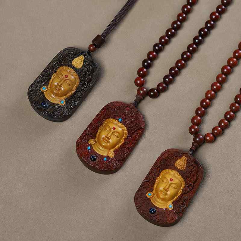 ネックレス ペンダント 彫刻 観音菩薩 リラックス 瞑想 仏教 伝統的 紫檀 仏様 コンパクト 携帯用 首掛..