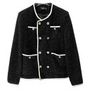 メンズ ジャケット 黒白 モノトーン ダブルブレスト 男性 春秋 キラキラ ラメ入り ビジュー ボタン パイピング ショルダーパッド付き ショート フレンチ パリ 上品 ステージ 衣装