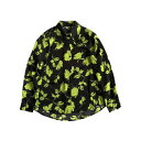 メンズ シャツ 黒 黄緑 ブラック 韓国 春夏 ファッション シフォンシャツ 男性 レトロ ショルダーパッド入り 花柄 フラワー トップス ダーク 個性的 アイキャッチ カラー
