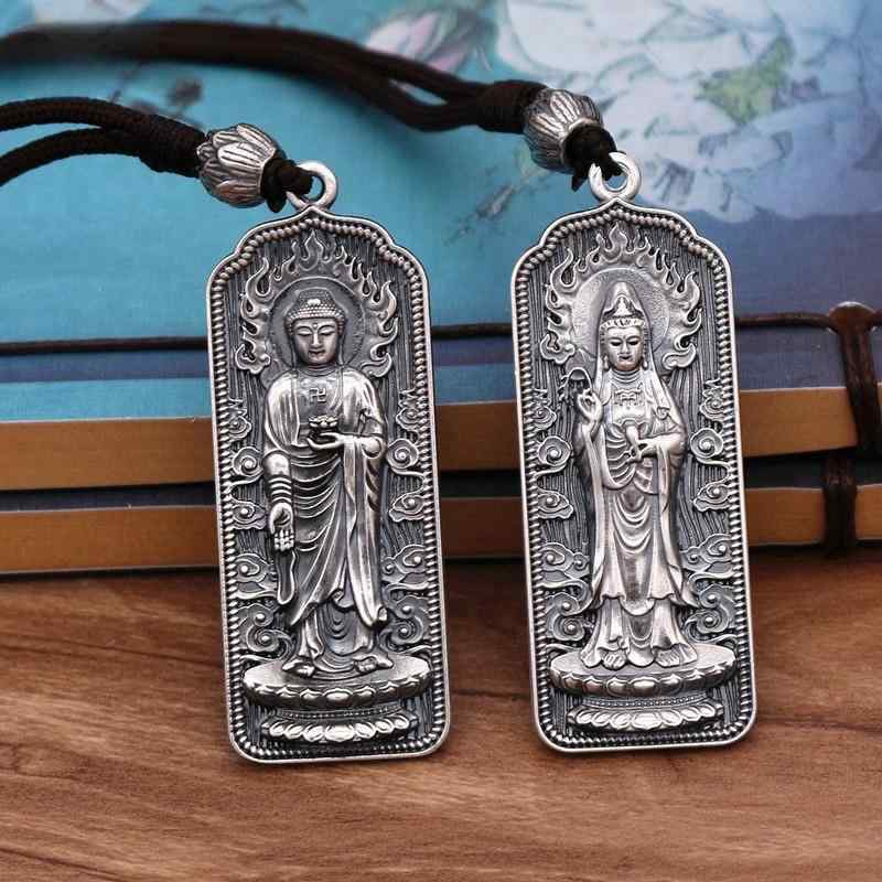 仏教 ペンダント シルバー 観音 仏 S999 男女兼用 6文字 マントラ カップル ネックレス シンプル 軽量 アクセサリー