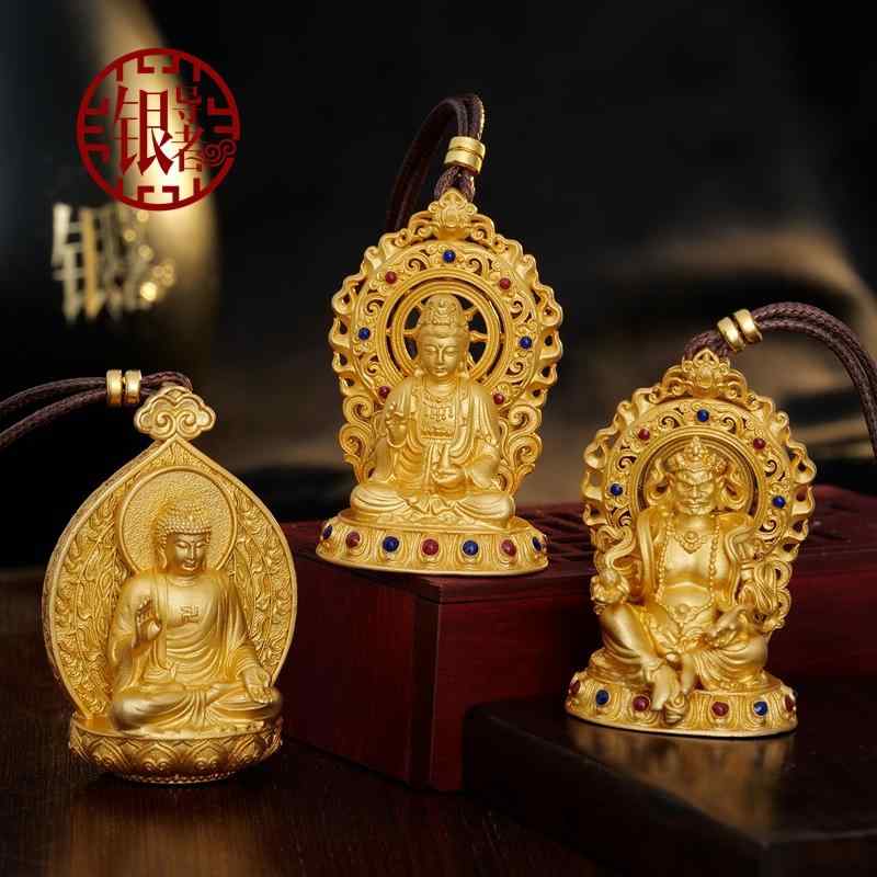 観音菩薩 ペンダント シルバー S999 金メッキ 仏陀 ネックレス 平和 紐付き シンプル エスニック アクセサリー