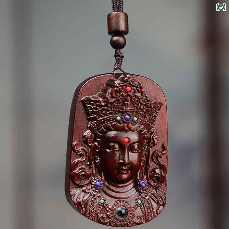 白檀 彫刻 男性用 ペンダント 装飾品 プレゼント 瞑想 インテリア 仏教 木彫 持ち運び パパ おじいちゃ..