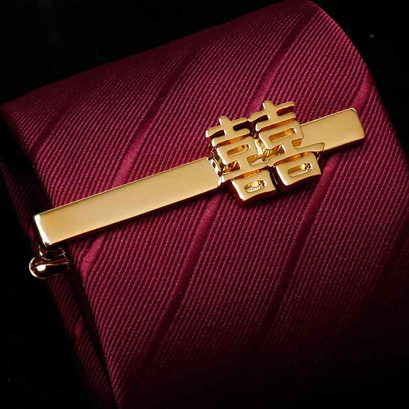 ネクタイピン ゴールド クリップ 赤 喜 中国柄 ネクタイセット パーティー イベント 個性的 目立つ ア..