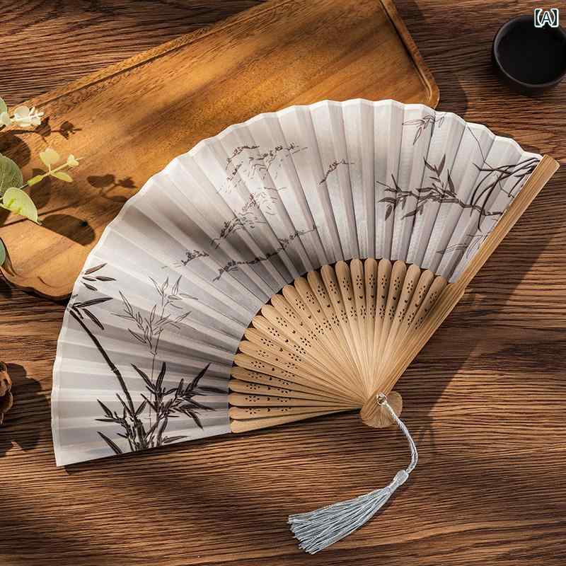 扇子 インク 伝統 夏 耐久性 贈り物 レトロスタイル 折りたたみ おしゃれ ポータブル チャイナ風 ダン..