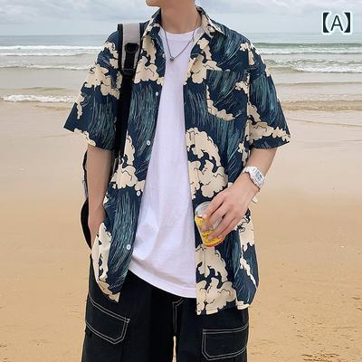 シャツ トップス メンズ カジュアル 夏 シャツ 大きいサイズ 半袖 ウェーブ 波モチーフ レディース ジャケット ゆったり レトロ ビーチ シャツ トップス メンズ カジュアル 夏 シャツ 大きいサイズ 半袖 ウェーブ 波モチーフ レディース ジャケット ゆったり レトロ ビーチ