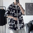 柄シャツ オーバーサイズ トップス シャツ 夏 大きいサイズ ハワイアン レター フルプリント 半袖 メンズ レディース ジャケット ゆったり 個性的 カジュア...