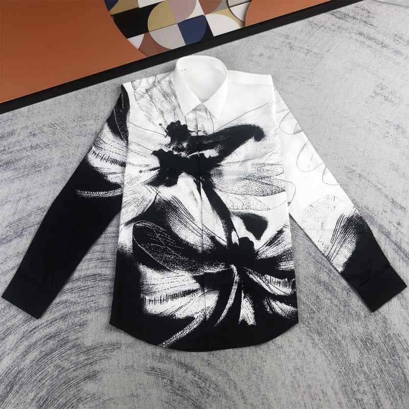 シャツ メンズ 油絵風 スプライシング グラフィティ プリント カ ジュアル シャツ シルクフラワー シック おしゃれ サテン