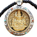 ペンダント レトロ 仏教徒 シルバー ゴールド タンカ 仏陀 お守り 彫刻 出生 仏 ラウンド 丸型 文殊菩薩 普賢菩薩 不動明王 阿弥陀 黒 ブラックビーズ ...