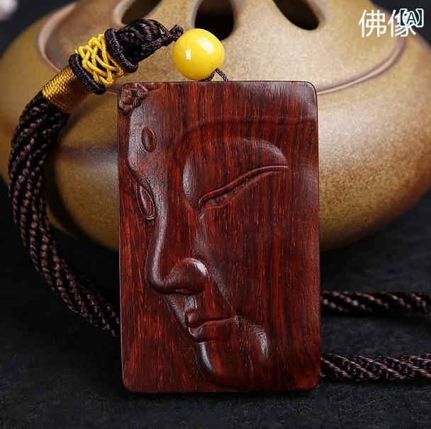ペンダント アクセサリー 小葉 紅白檀 木製 マホガニー 彫刻 ロープ付 関公 武財神 護符 ネックレス 吊飾り カジュアル メンズ 男性 レディース 女性 ユ...