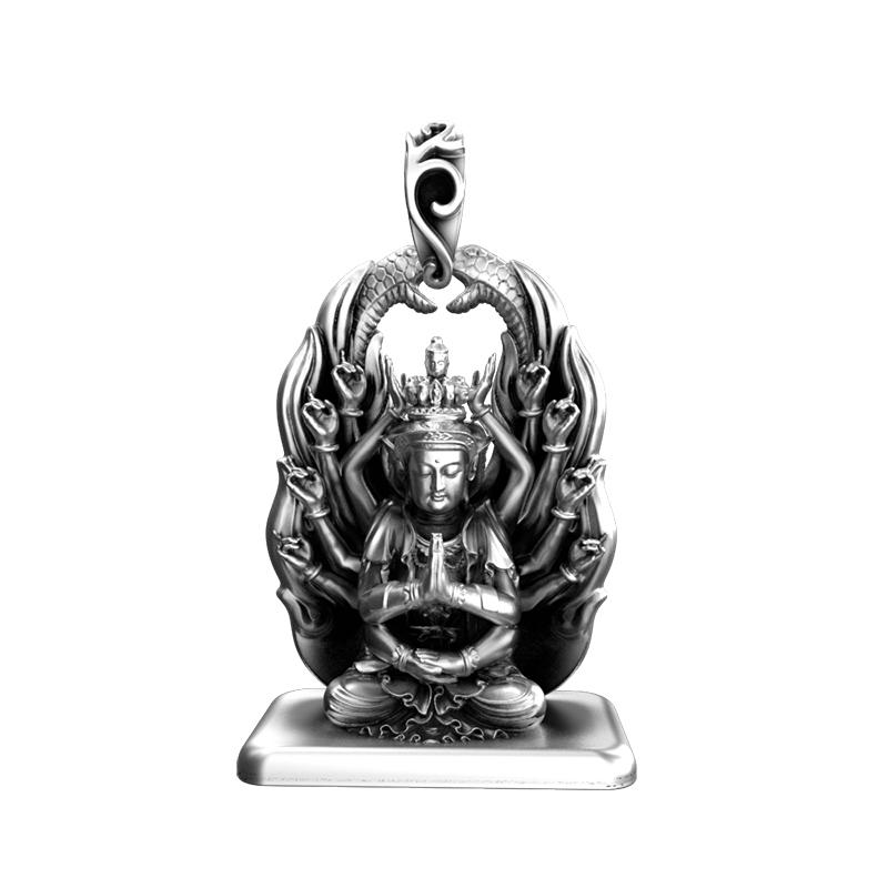 ペンダント 仏教 レディース メンズ シルバー 千手観音 チャーム 銀 レトロ お守り ネックレス アクセサリー ギフト