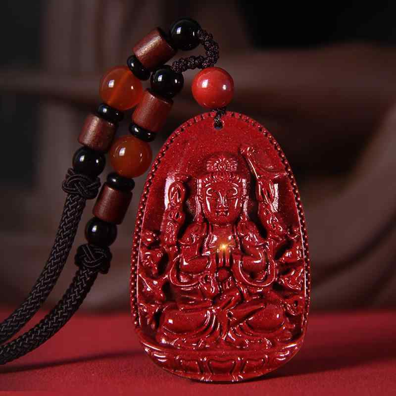 ネックレス ペンダント 辰砂 出生 仏教 干支 縁起物 お守り 千手観音 大乗 文殊 普賢菩薩 男女兼用 アクセサリー