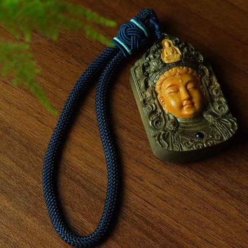 仏教 ペンダント 木製 仏陀 スピリチュアル シンプル お守り 観音 マントラ ネックレス ストラップ 車内飾り バックミラー コレクターズ 木彫り ギフト