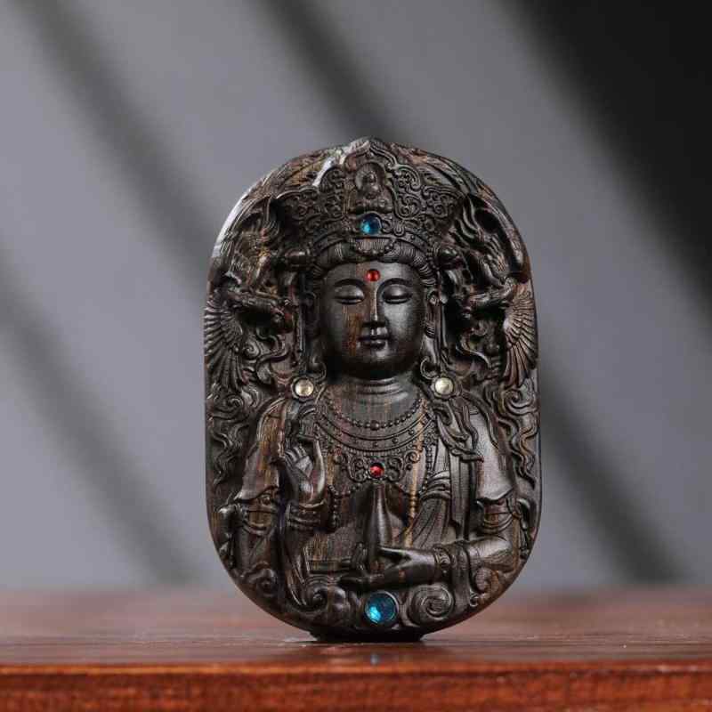 観音菩薩 ペンダント 沈香 ネックレス 木彫り ユニセックス ギフト 観音 仏 カップル ペアルック 車内飾り バックミラー お守り スピリチュアル