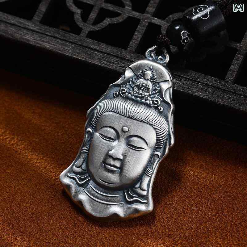 ペンダント 仏教 ソリッド シルバー レトロ 個性的 ギフト 誇張 観音菩薩 男女兼用 ネックレス 守護 ファッション