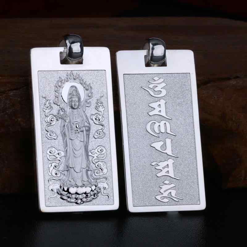 ペンダント 仏教 シルバー 観音菩薩 仏陀 お守り 女性 男性用 レトロ ギフト ネックレス ひも付き チェーン アンティーク風