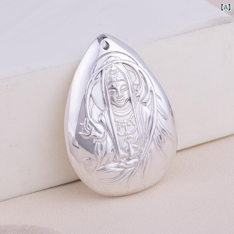 ペンダント 仏教 メンズ レディース 銀 観音菩薩 レトロ 般若心経 ソリッド ホロー 平和 仏陀 ネックレス 宗教 ギフト