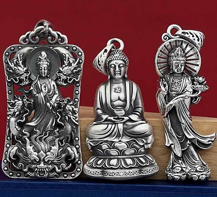ペンダント 仏教 シルバー 五龍 観音 レトロ 個性 仏陀 紐付き メンズ レディース ネックレス チェーン 護身符 アクセサリー ギフト