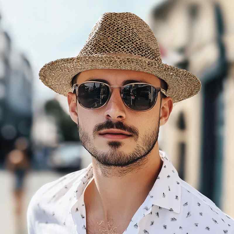 中折れハット 渋め メンズ 夏用 日焼け防止 麦わら帽子 通気性がいい ジャズ ハット シンプル カジュアル おしゃれ 万能(4)