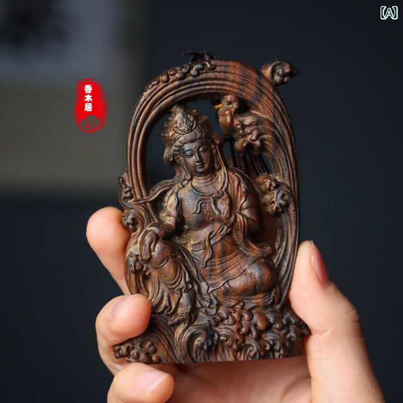 仏教 ネックレス 観音 ペンダント 沈香 彫刻 お守り ユニーク ユニセックス スピリチュアル 木製アクセサリー 宗教 贈り物 装飾 ギフト プレゼント
