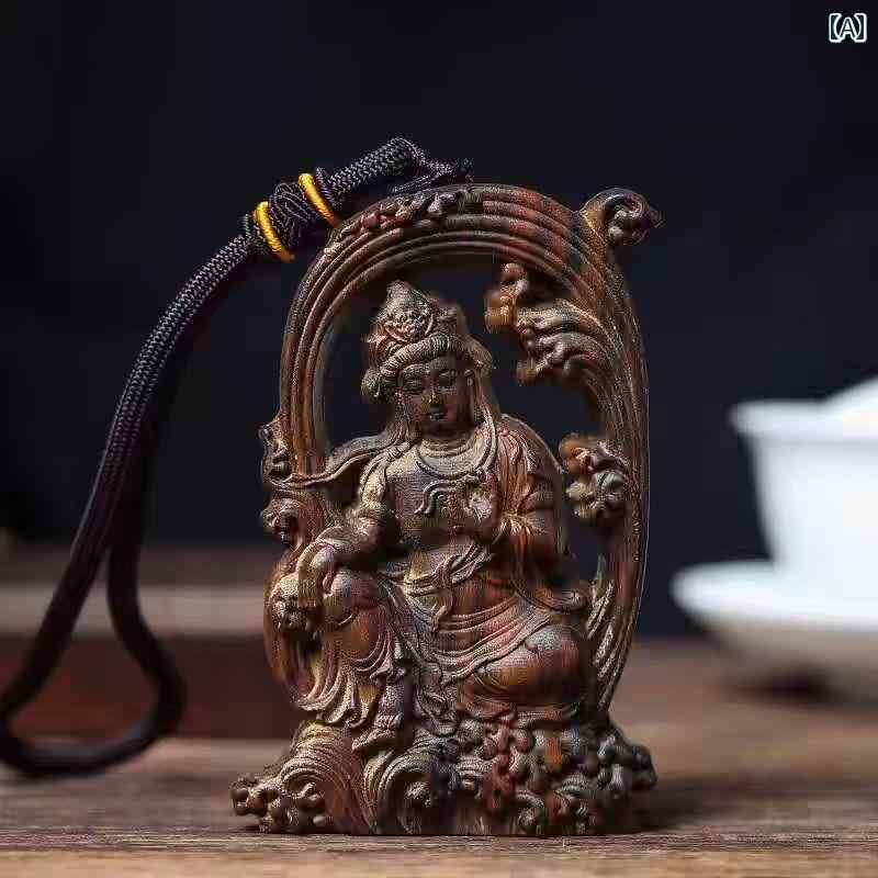 仏教 ネックレス 観音 ペンダント 彫刻 お守り ハンドクラフト 神秘的 スピリチュアル ユニーク ユニセックス エスニック 木製 アクセサリー