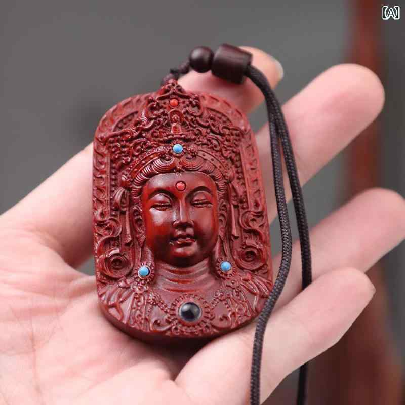 仏教 ネックレス 観音 ペンダント 木彫り アクセサリー 天然素材 宗教 装飾品 スピリチュアル ユニーク ユニセックス エスニック