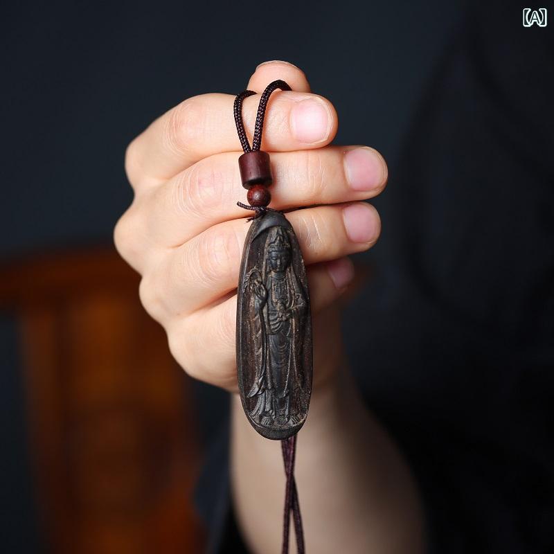 仏教 ネックレス 観音 ペンダント 木彫り お守り 仏像 工芸品 スピリチュアル 木製アクセサリー ユニーク ユニセックス エスニック