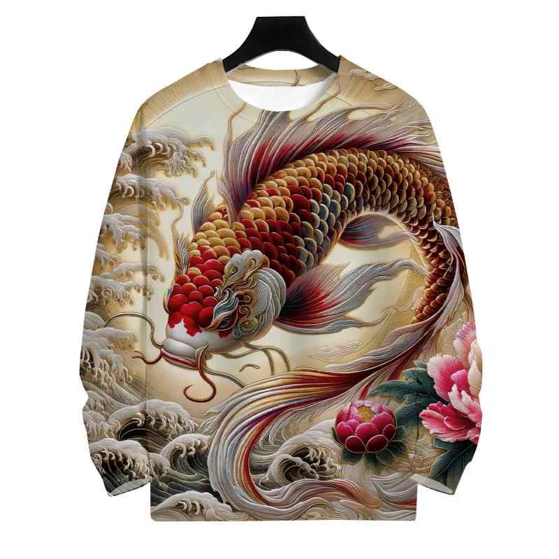 トレーナー メンズ キッズ ファッション 秋 ドラゴン 鯉 ラウンドネック 長袖 スウェットシャツ パーカ..