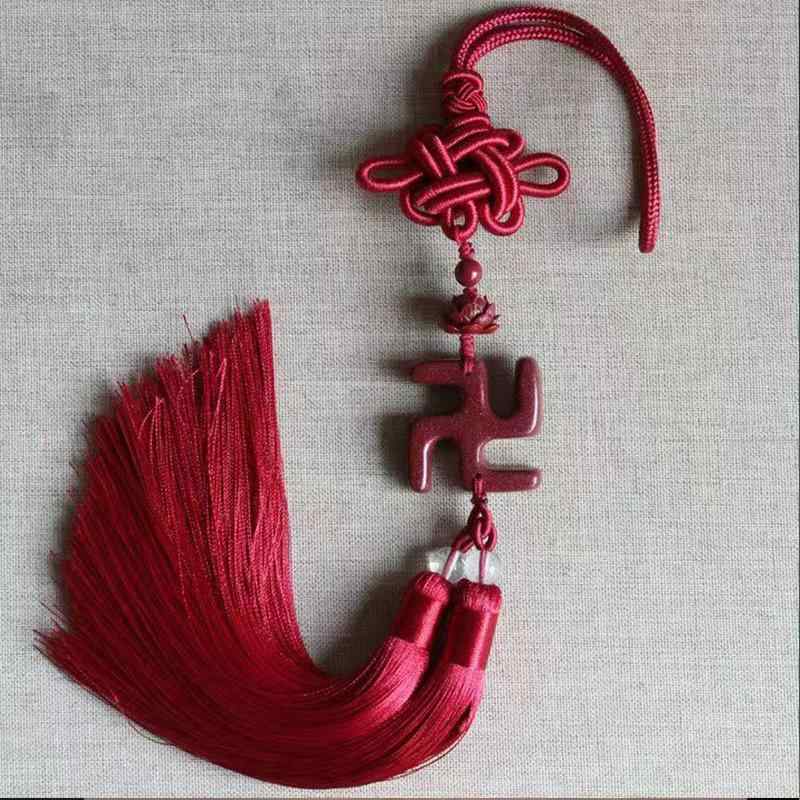 ネックレス キーホルダー 赤 朱 鉱石 辰砂 卍 万字 ペンダント 紫金砂 富 幸運 カップル 房 車内 飾り ..