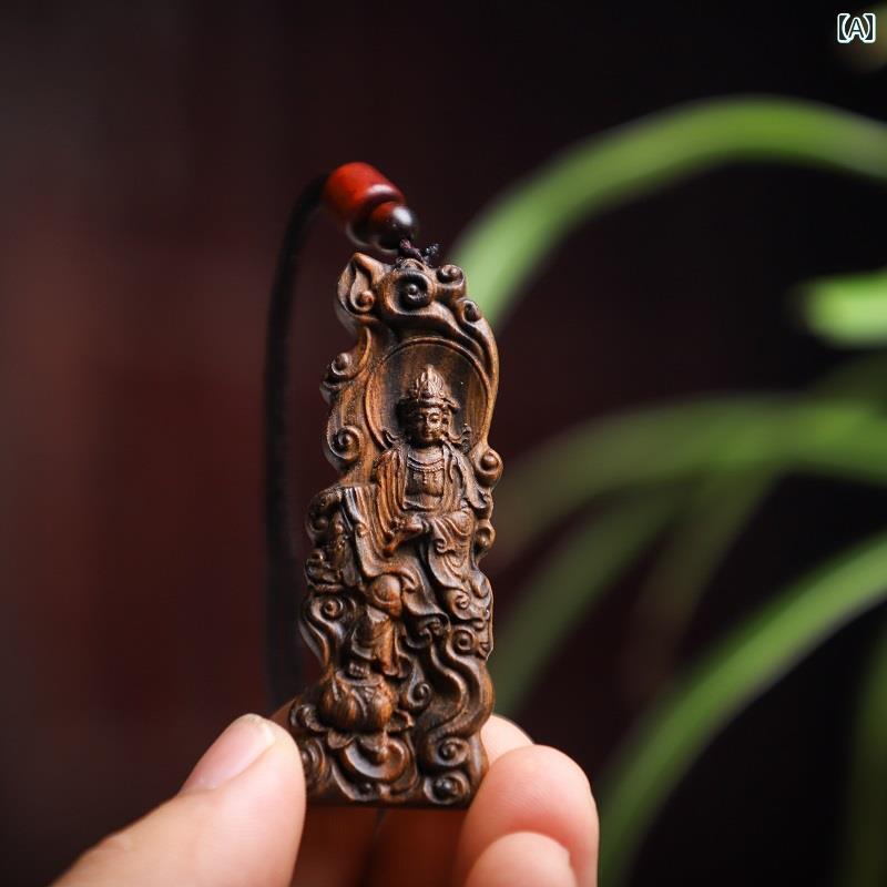 佛様 ペンダント 沈香 観音 ネックレス 木彫り 車 仏 お守り カーアクセサリー スタイリッシュ ミニチ..