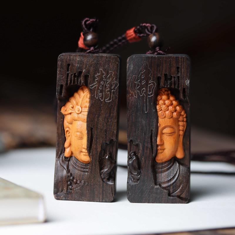 ネックレス 仏教 沈香 彫刻 ペンダント 車内飾り バックミラー ペンダント 二点セット ペアルック お揃..