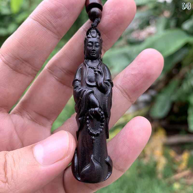 仏教 ネックレス 彫刻 観音 男女 携帯用 ペンダント 木製 チャイナ風 木工品 ユニーク ユニセックス スピリチュアル チャーム ギフト