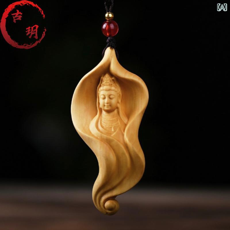 仏教 ネックレス 木彫り 観音 ペンダント 男女兼用 仏陀 お守り 吊り下げ ファッション ギフト ユニーク ユニセックス スピリチュアル