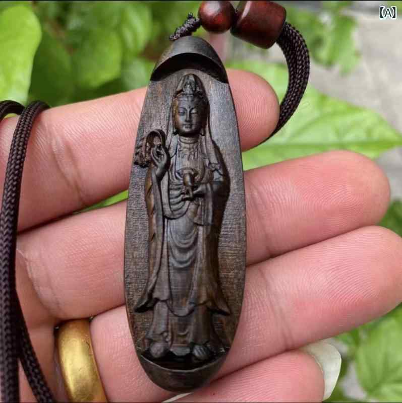 仏教 ネックレス 観音 ペンダント 木製 ギフト 幸運 スピリチュアル ユニーク ユニセックス エスニック アクセサリー 芸術品 香木